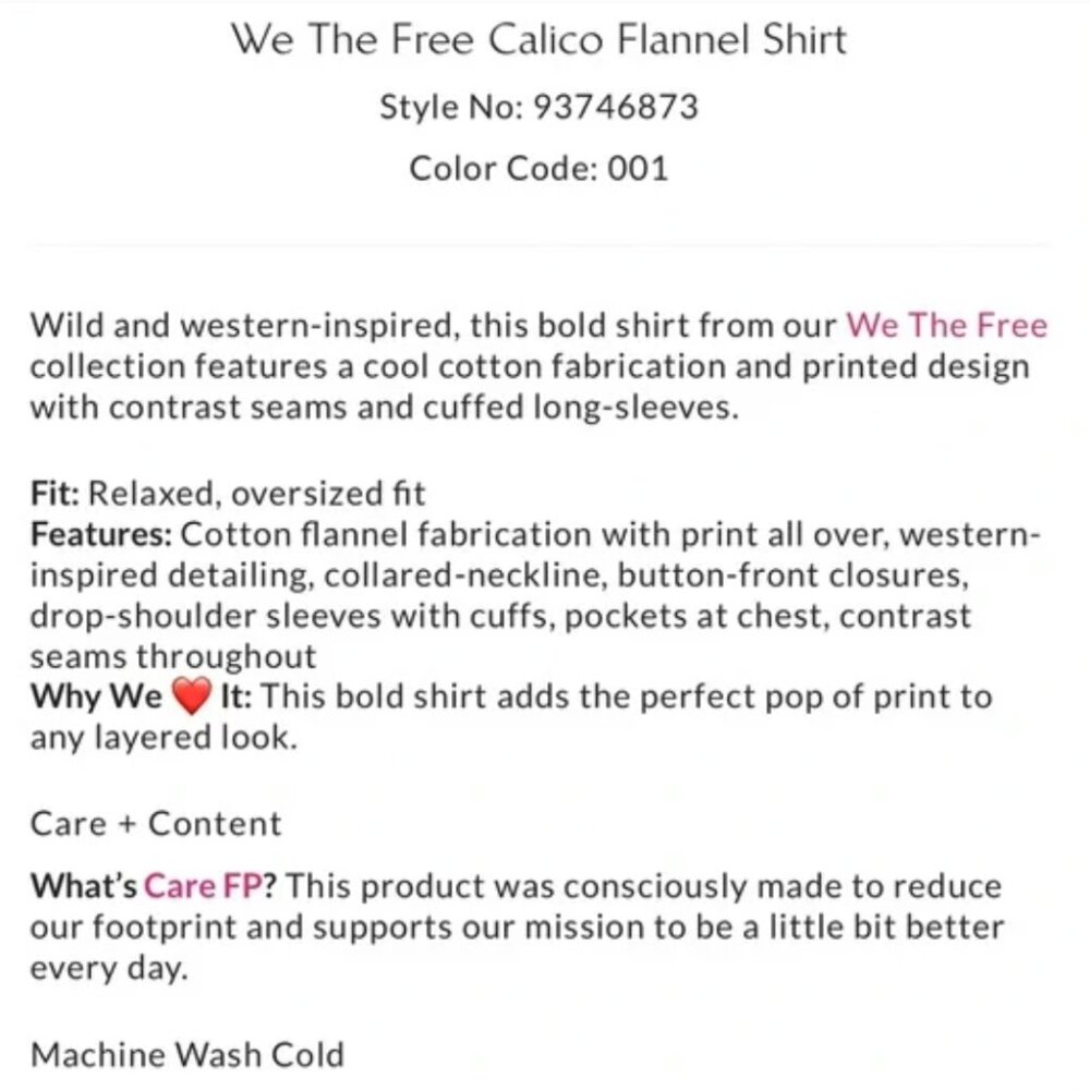 Free People "We the Free" Calico Western Print Flannel Shirt Charcoal Combo - Picture 8 of 9